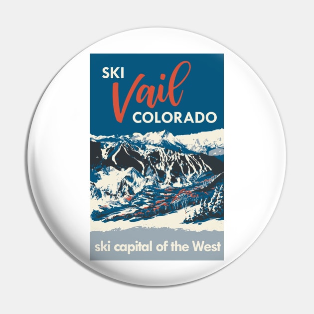 Blue Vail Colorado Vintage Ski Poster Pin by ROEDERcraft