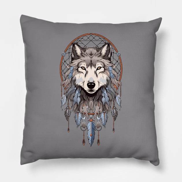 Wolf Head Dream Catcher 6 Pillow by Gypsykiss