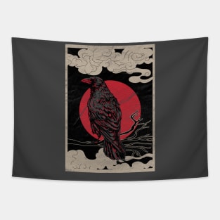 Norse Raven Red Moon Gothic Dark Night Pagan Occult Tattoo Tapestry