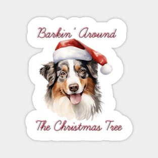 Christmas Australian Shepherd Dog in Santa Hat Magnet