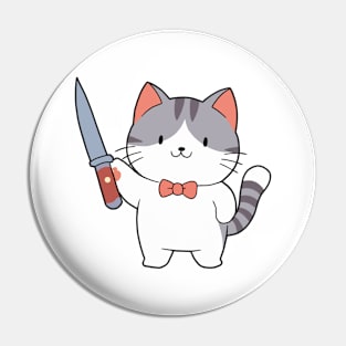 Grey Cat Holding a Knife Pin