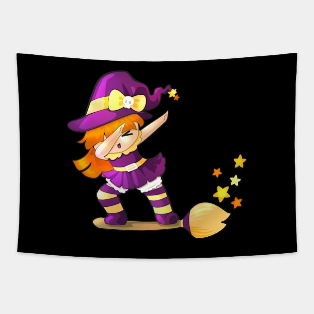 Dabbing Kawaii Witch Tapestry by LyddieDoodles