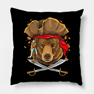 Pirate Grizzly Bear Jolly Roger Flag Nautical Bear Lover Pillow