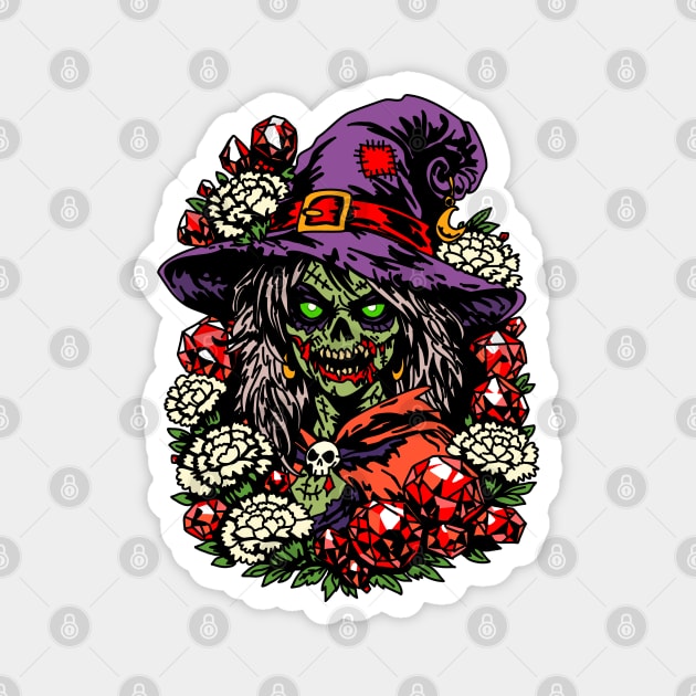 January Zombie Witch with Gems and Flowers Magnet by H. R. Sinclair