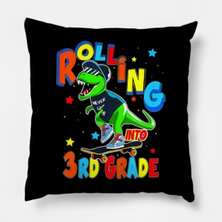 Kids Rolling Third Grade Dinosaur T Rex Back To School Pillow