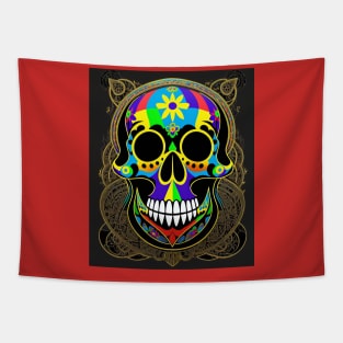 Skull colorful mandala art number 42 Tapestry