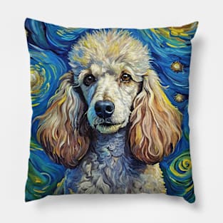 Poodle Dog Breed Painting in a Van Gogh Starry Night Art Style Pillow