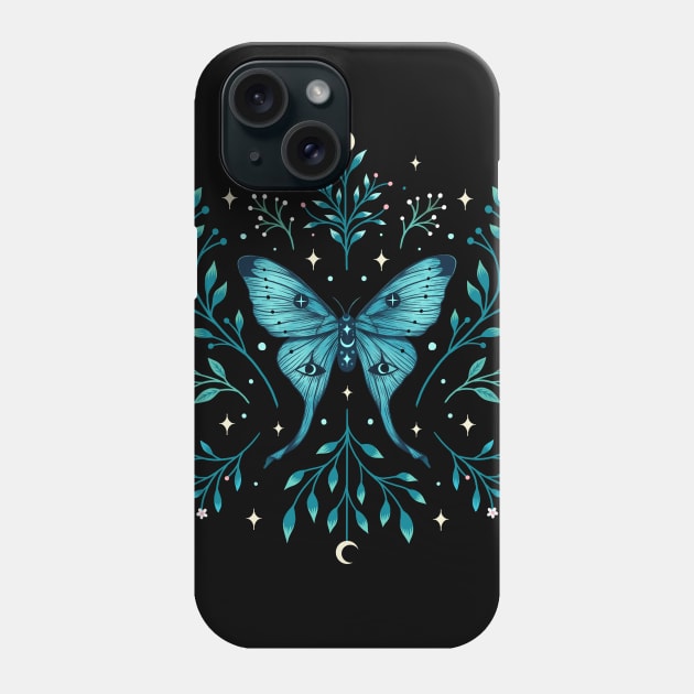 Mystical Luna Moth - Turquoise Phone Case by Episodic Drawing