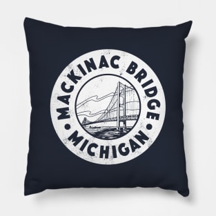 Vintage Mackinac Bridge Circle Badge Pillow