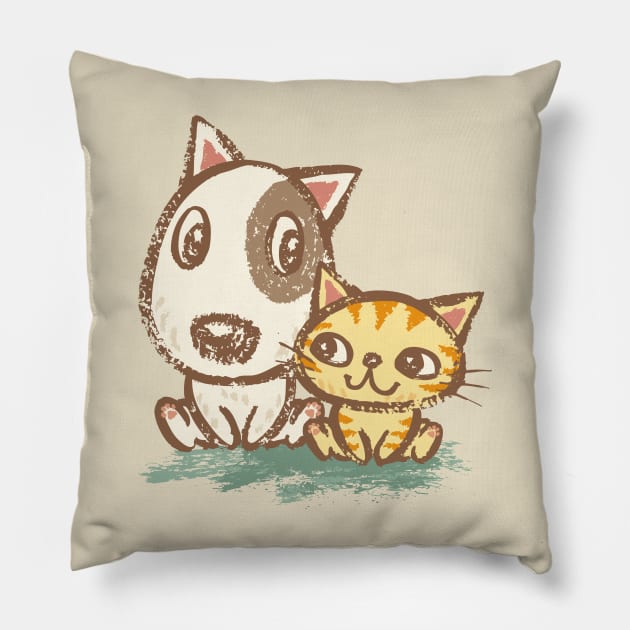 Dog and cat with good relations Pillow by sanogawa