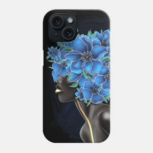 Black and white girl with color beautiful flowers in her head. Phone Case