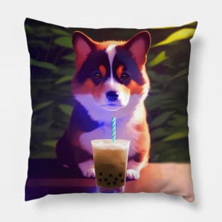 Corgi with boba bubble tea Pillow