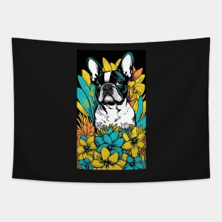 French Bulldog Vibrant Tropical Flower Tall Retro Vintage Digital Pop Art Portrait 2 Tapestry