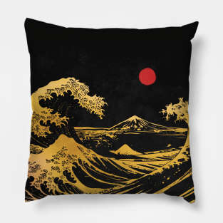 Hokusai wave gold Pillow