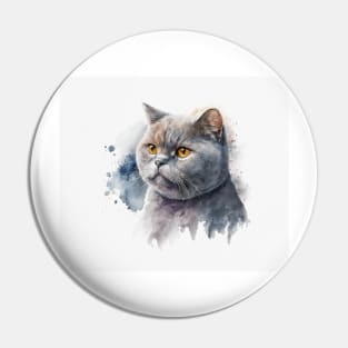 British Shorthair Cat Watercolour Painting Pin