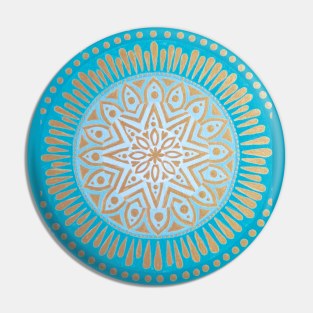 Gold on Aqua Mandala Pin