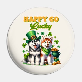 Happy Go Lucky Cute Husky St. Patricks Day Pin