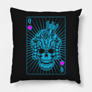 Queen of Spades Blue Skull Pillow