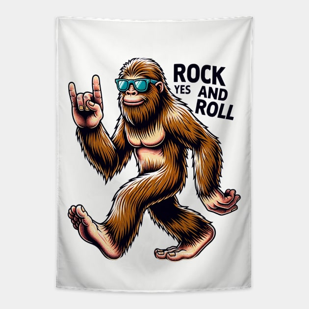 Bigfoot Sasquatch Loves Rock And Roll Tapestry by Bellinna