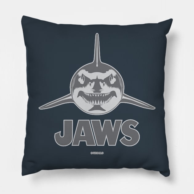 Jaws Face To Face (Sharkskin Gray) Pillow by avperth