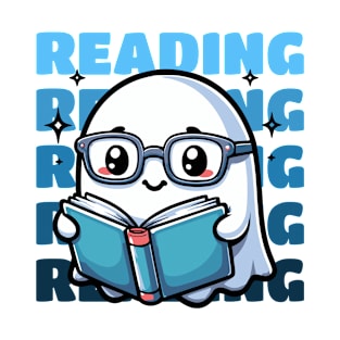 Reading Cartoon Ghost T-Shirt