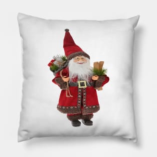 European Style Santa Claus Carrying Gifts And Skis Pillow