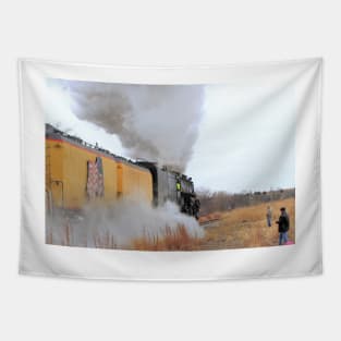 Big Boy 4014 with Smoke,Steam and Prairie grass Black Wolf Kansas Tapestry