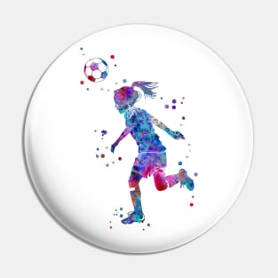 Soccer Player Little Girl Heading the Ball Pin