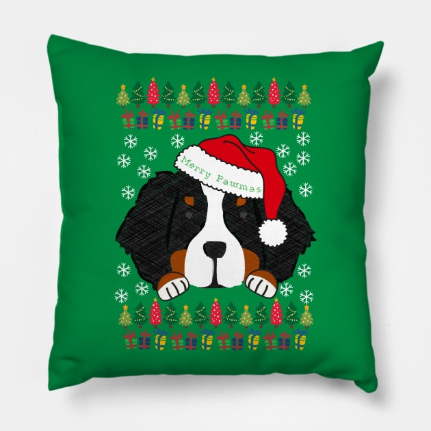 Ugly Christmas Sweater Bernese Mt Dog Santa Pillow by EMR_Designs