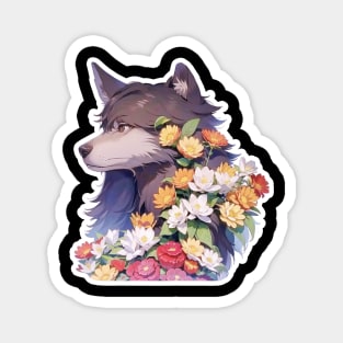 Lone Wolf With Flowers Magnet