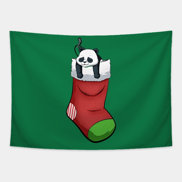 christmas sock panda Tapestry by the house of parodies