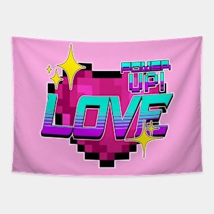 Cute Gamer Love Power UP! Pixel Style Tapestry