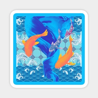 Orange Koi Fish with a Blue Swirl Ocean- Happy Hong Kong Magnet