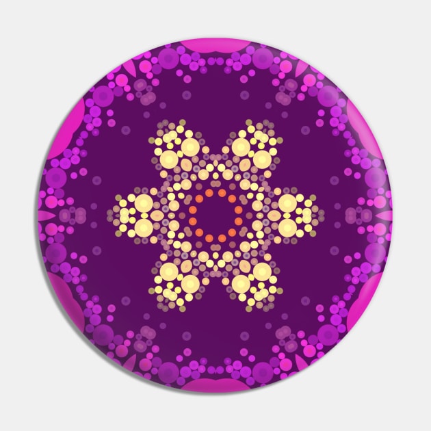 Dot Mandala Flower Pink and Yelloe Pin by WormholeOrbital