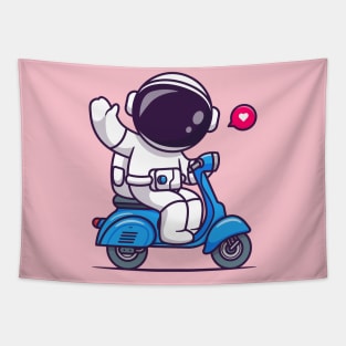 Cute Astronaut Waving Hand On Scooter Cartoon Tapestry