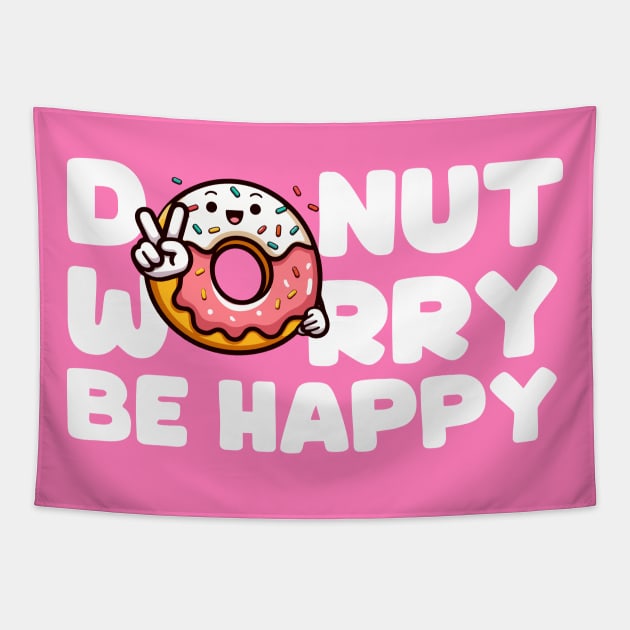 Donut Worry Be Happy v2 White Tapestry by Arief Uchiha