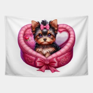Yorkshire Terrier Dog in Bed Tapestry