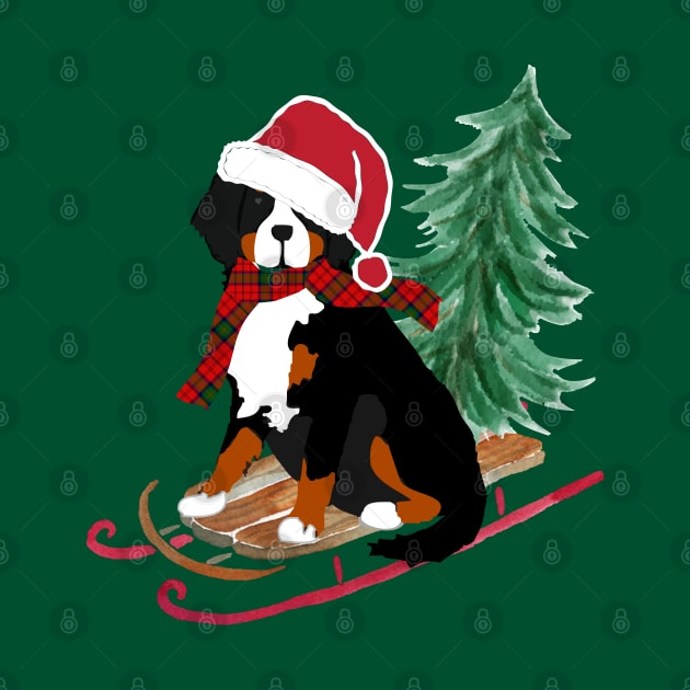 Bernese Mt Dog Bringing Home Xmas Tree by EMR_Designs