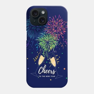 Cheers to the New Year Fireworks, Champagne Flutes and Stars Phone Case