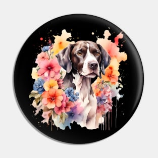 A pointer dog decorated with beautiful watercolor flowers Pin