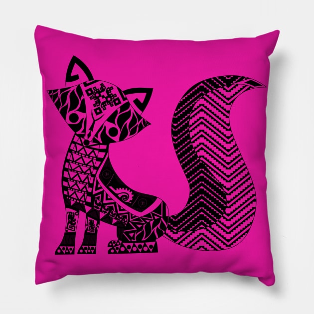 the crazy fox in wild pattern ecopop Pillow by jorge_lebeau