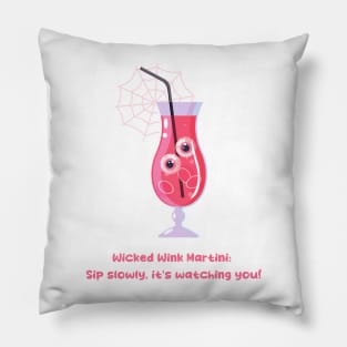 Pink Halloween poster, cocktail, girl, caption, lettering, funny caption Pillow