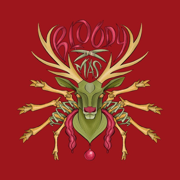 Bloody Xmas - Rudolph Santa reindeer skeleton by Juandamurai