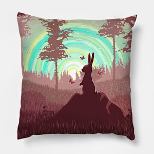 Colorful rabbit landscape Pillow