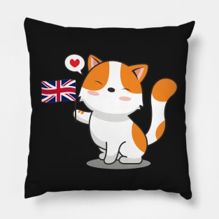 Cute Cat Holding Flag Of The United Kingdom Pillow