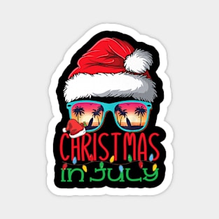 Christmas in July Santa Hat Sunglasses Summer Vacation Magnet