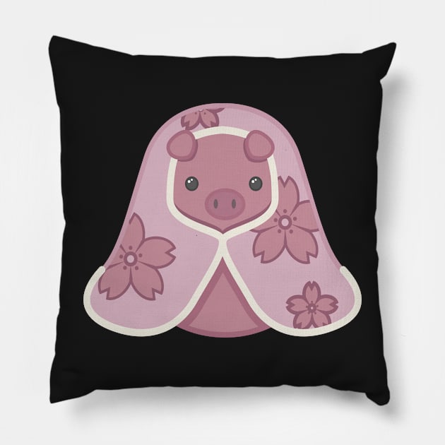 Pleasantly Plump Piggy in a Blanket Pillow by seekingcerulean