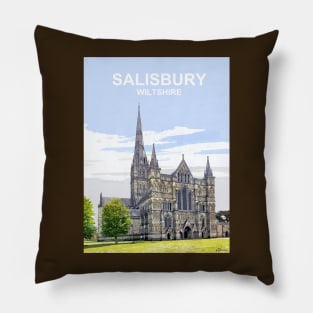 Salisbury Cathedral Wiltshire. Travel poster Pillow