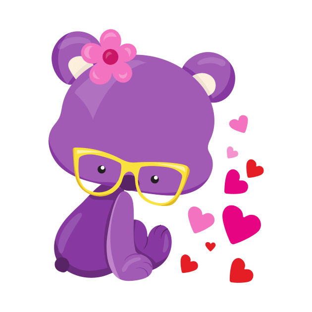 Valentine's Day Bear, Purple Bear, Glasses, Hearts by Jelena Dunčević