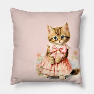 Pretty Kitty Vintage Cat Pink Bow Pillow
